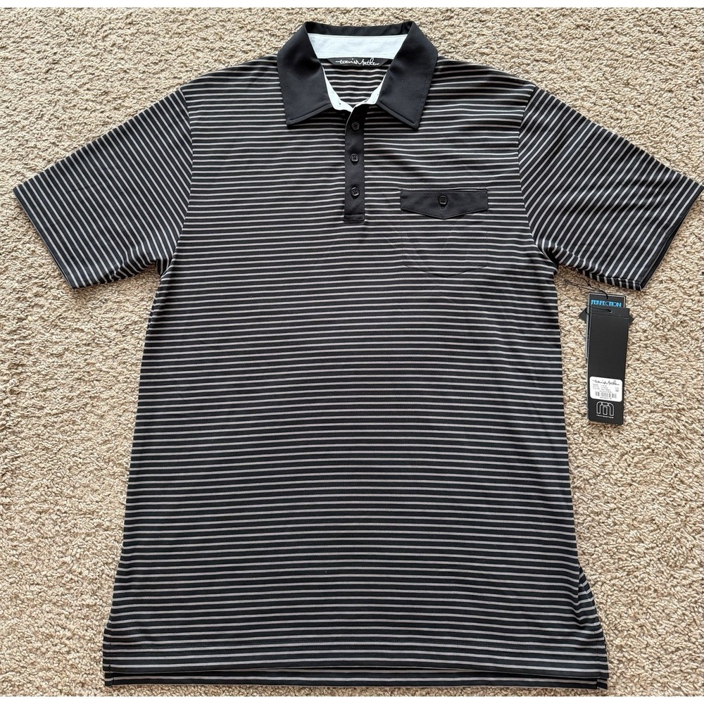 Travis Mathew Mens Vista Performance Golf Polo Black Gray Stripe Size Medium